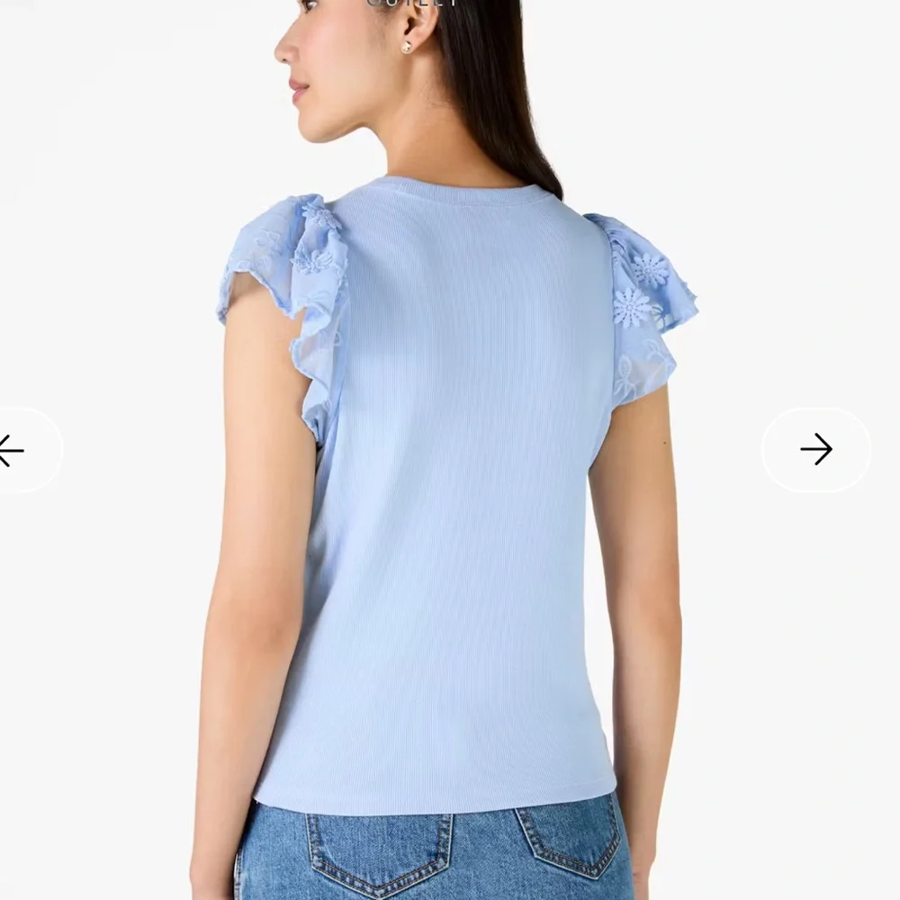 NWOT Kate Spade Mix Media Lace Tee Top Fresh Women’s Small Breeze Blue Ribbed